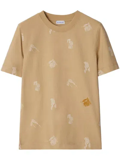 Burberry Equestrian Knight Cotton T-shirt In Beige