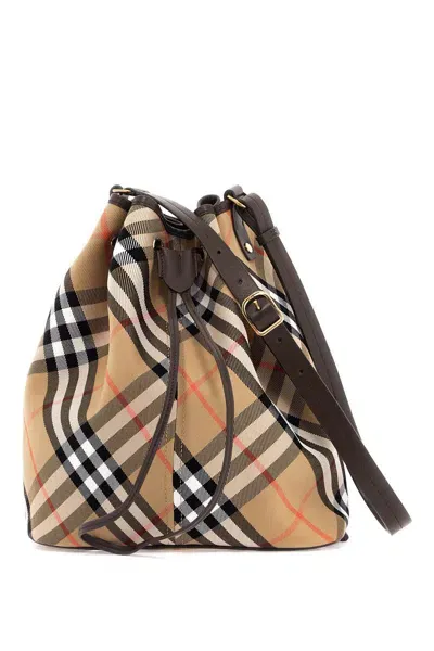 Burberry Check Pattern Beige Drawstring Clutch Bag