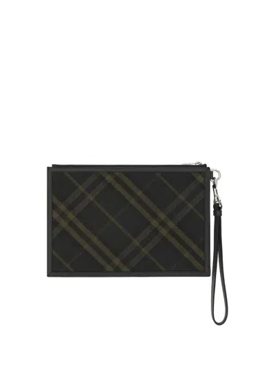 Burberry Ered Checkered Coated Canvas Pouch Bag In Black