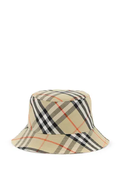 Burberry Ered Cotton Blend Bucket Hat With Nine Words In Neutral