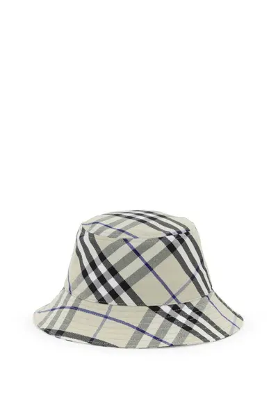 Burberry Ered Cotton Blend Bucket Hat With Nine Words In Neutrals