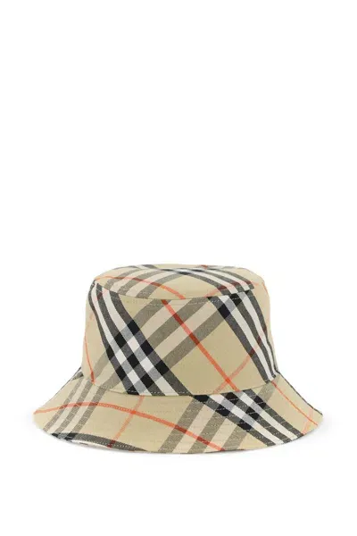 Burberry Ered Cotton Blend Bucket Hat With Nine Words In Neutrals