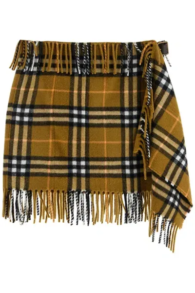 Burberry Ered Wool And Cashmere Scarf Style Mini Skirt In Brown