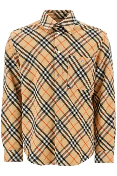 Burberry Ered Wool Overshirt In Brown