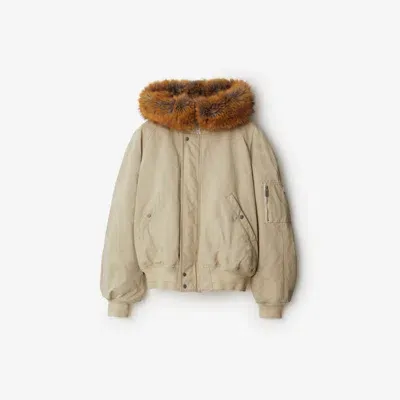 Burberry Faux Fur Trim Cotton Bomber Jacket In Plaster