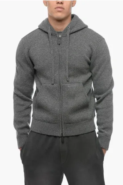 Burberry Front Zipped Cashmere Blend Hoodie In Gray