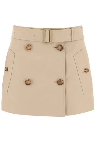 Burberry Gabardine Mini Trench Skirt In Neutrals