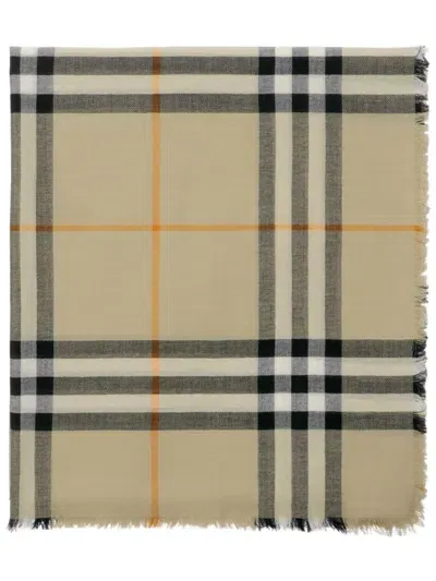 Burberry Giant Check Wool Scarf In Brown