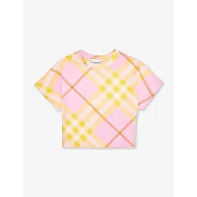 Burberry Kids' Girls Pink Check Cotton T-shirt