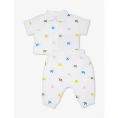 Burberry Babies' Logo-embroidered Two-piece Cotton Set 3-12 Months In Neutral