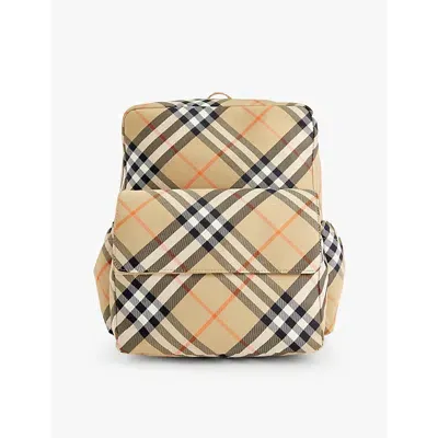 Burberry Girls Sand Ip Check Kids Check-print Woven Backpack In 米色