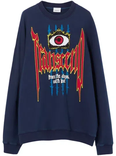 Burberry Slogan Print Cotton Oversized Sweatshirt In Twilight Navy