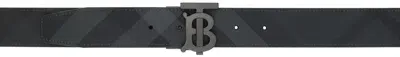 Burberry Gray & Black Leather Tb Belt In Charcoal/graphite