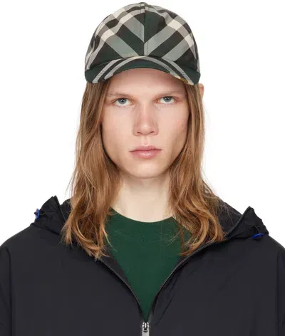 Burberry Green Check Baseball Cap In Ivy