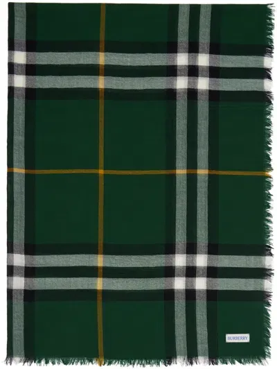 Burberry Green Check Scarf In Ivy