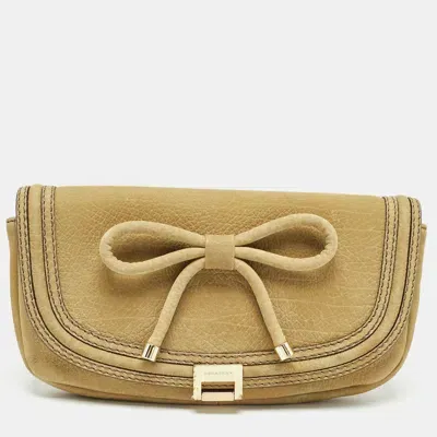 Pre-owned Burberry Green Nubuck Leather Bow Flap Clutch