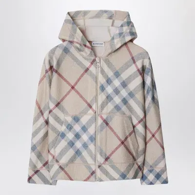 Burberry Kids' Hooded Cardigan With Light-coloured Check Motif In Grey