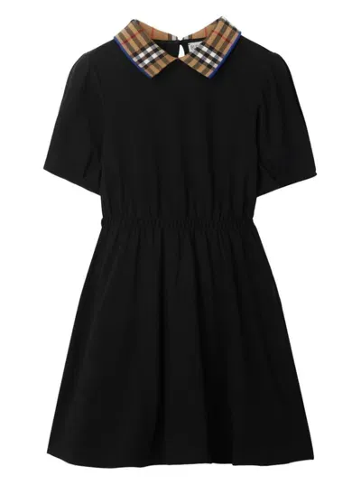 Burberry Kids' Girl's Alesea Check Rib-collar Polo Dress In Black