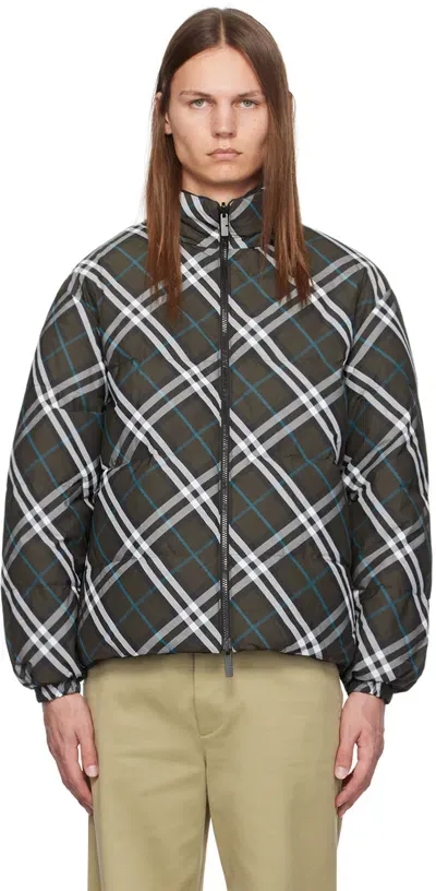 Burberry Khaki Check Reversible Down Jacket In Snug Ip Check