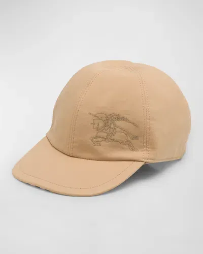 Burberry Kid's Embroidered Equestrian Knight Design Baseball Cap In Sand Check