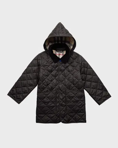 Burberry Kid's Rowan Quilted Check Lined Jacket In Black