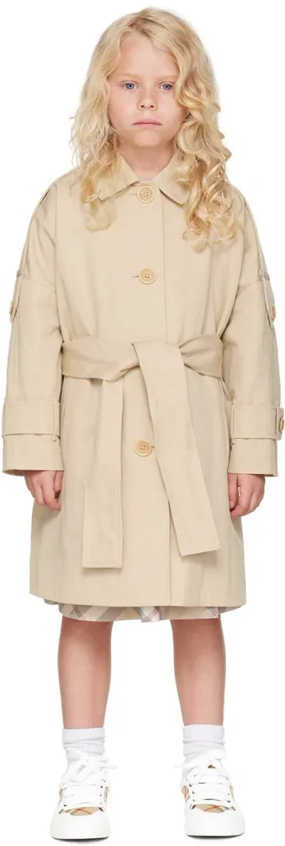 Burberry Kids Beige Nylon & Cotton Car Coat In Pale Stone