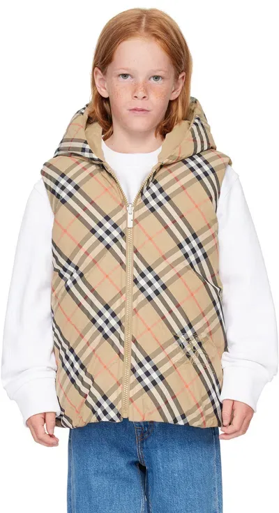 Burberry Kids Beige Reversible Check Vest In Sand Ip Check