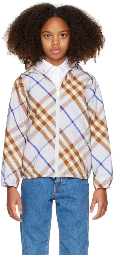 Burberry Kids Blue Check Cotton Blend Reversible Jacket In Slate Blue Ip Check