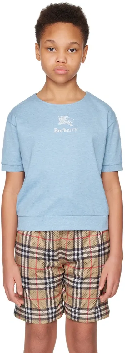 Burberry Kids Blue Embroidered T-shirt In Light Blue Melange