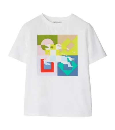 Burberry Kids' Short-sleeved Crew-neck T-shirt In Soft Cotton With An Equestrian Knight Print On A Geometric Patter In White