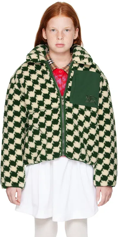 Burberry Kids Green & Off-white Duckstooth Jacket In Dark Moss