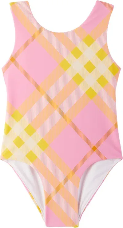 Burberry Kids' Vintage Check Scoop-neck Swimsuit In 粉色