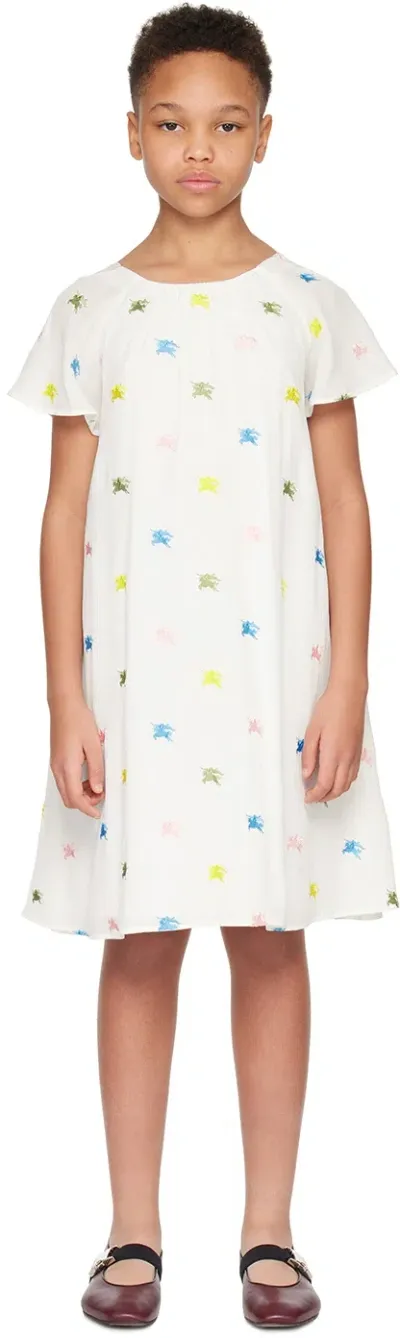 Burberry Kids White Ekd Dress In Multicolour Ip Pttn