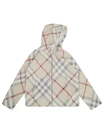 Burberry Kids' Check-print Wool Hoodie In Neutral