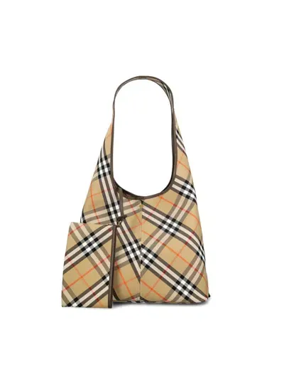 Burberry Large Checked Shoulder Bag In Sand