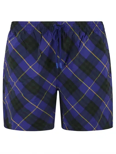 Burberry Check-print Swim Shorts In Blue