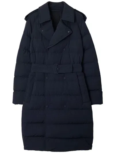 Burberry Logo-appliqué Puffer Coat In Blue