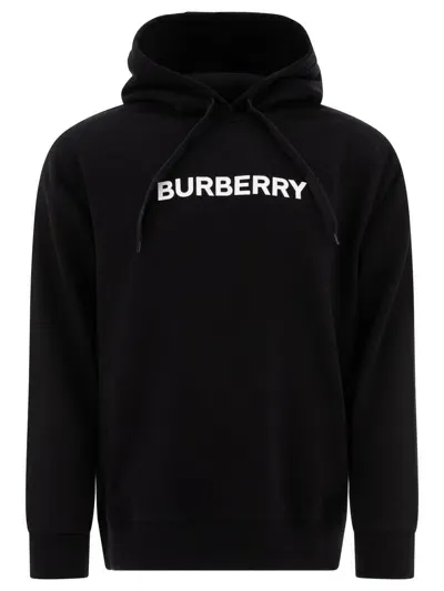 Burberry Logo Cotton Hoodie In Black