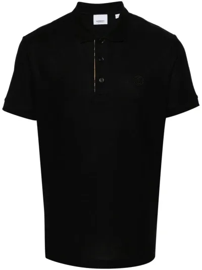 Burberry Cotton Polo Shirt With Embroidered Logo In Black