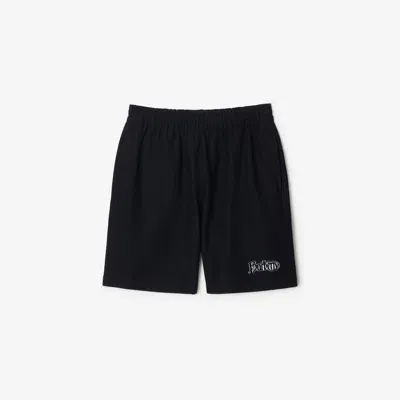 Burberry Logo Cotton Shorts In Coal