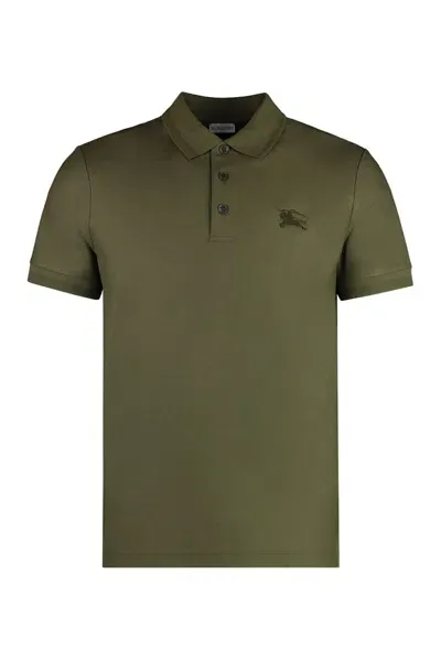 Burberry Logo Embroidered Short Sleeved Polo Shirt In Green