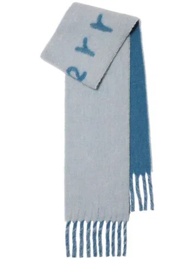 Burberry Logo-intarsia Reversible Scarf In Blue