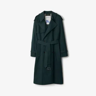 Burberry Long Cotton Blend Trench Coat In Anchor