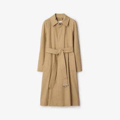 Burberry Long Gabardine Car Coat In Flax