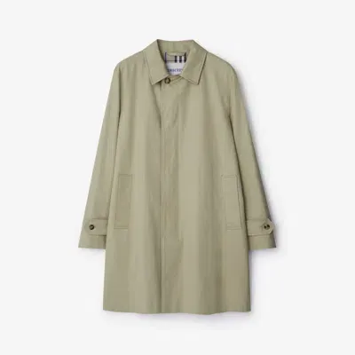 Burberry Long Gabardine Car Coat In Lichen