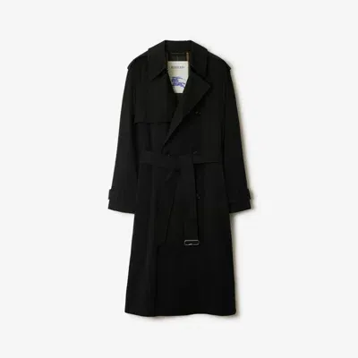 Burberry Long Gabardine Trench Coat In Black