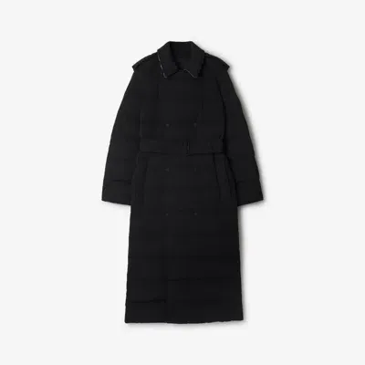 Burberry Long Nylon Puffer Coat In Black/sand