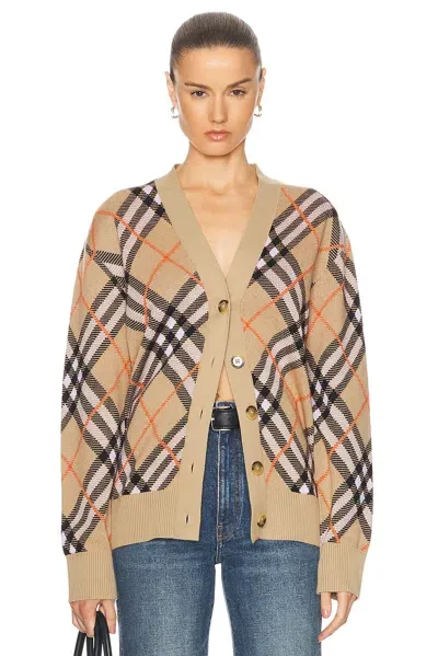 Burberry Long Sleeve Cardigan In Beige