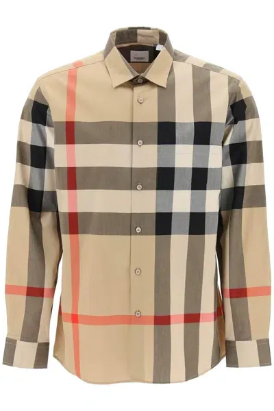 Burberry Long Sleeve Summerton Shirt In Beige