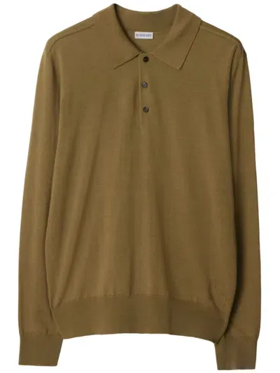 Burberry Long-sleeve Wool Polo Shirt In Green